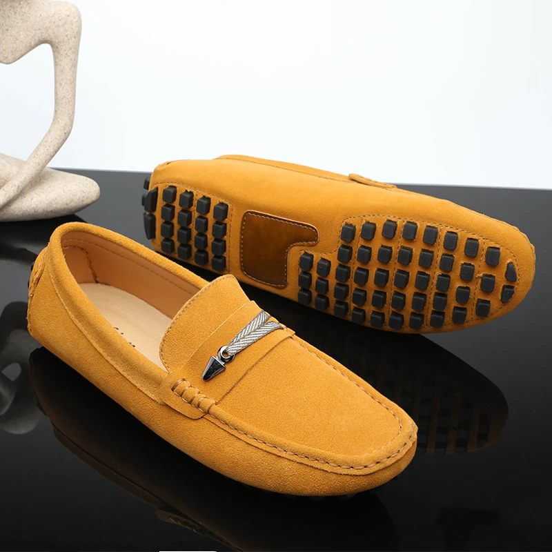 yellow driving moccasins