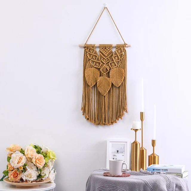 Nordic Style Handwoven Tassel Leaf Macrame Tapestry Boho Cotton Rope Tapestry Wall Hanging Decor Home Kids Room Nursery Decor 4
