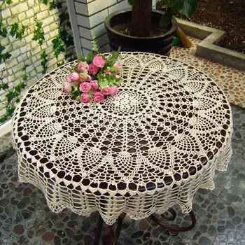 

Hand Crochet Table Cloth Round Cotton Hollow Out Tablecloth Devorative Dining Table Cloth Table Cover Cloth Wedding Home Decor