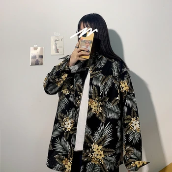 

Women Men Long Sleeve Plus Size Casual Floral Shirt Female Japan Streetwear Hip Hop Loose Couple Sunscreen Shirt Cardigan 7845