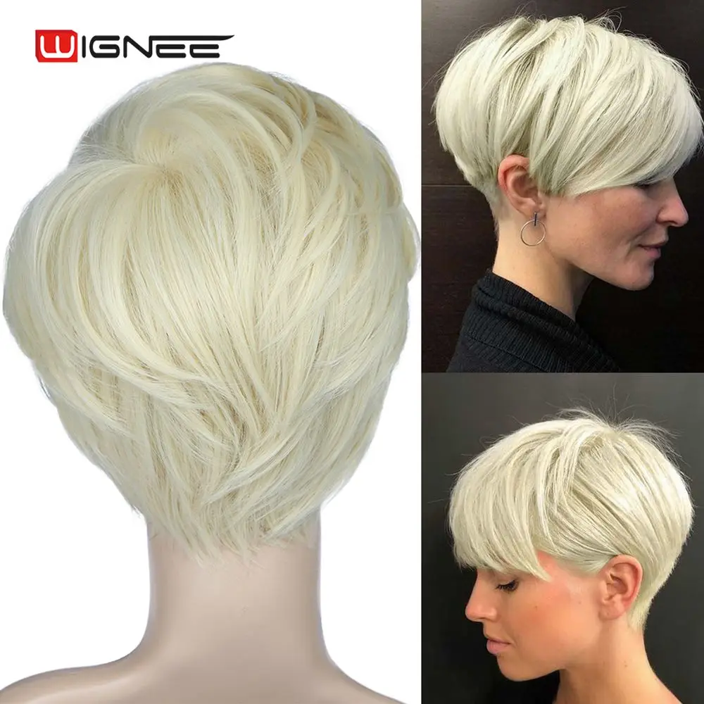 Парики из коротких волос Wignee для черно белых женщин смешанные коричневые/серые