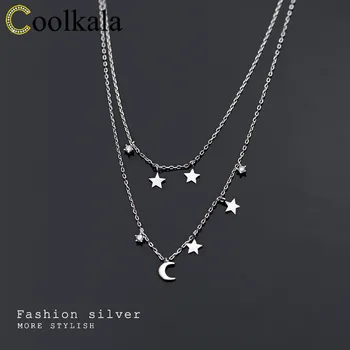 

Coolkala silver sweet double-layer star-moon necklace female temperament tassel choker
