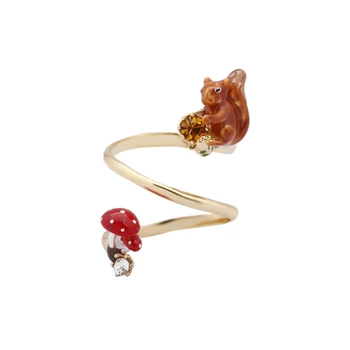 

Korean Enamel Squirrel Mushroom Finger Rings for Women Gold Plated Crystal Free Size Open Adjustable Rings Party Jewelry JZ025