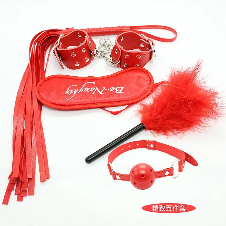 Красный переплет набор кружева короткие плюшевые наручники Footcuff глаз патч мяч кляп шейный шарф