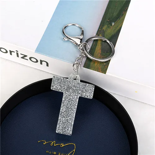 1PC Women Keychains  Handbag  Car Pendants 26 English Letter Keyring  Charms   Glitter Resin Word T