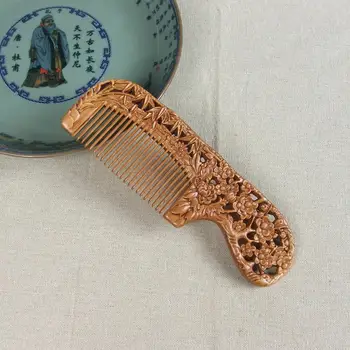 

1PC Handmade Comb Plum Blossoms Orchid Blossoms Orchid Bamboo Chrysanthemum Carving Natural Peach Wood Comb Gift