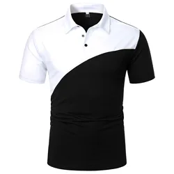 Verão dos homens polo camisas de manga curta turn down collar casual tops lazer retalhos camisa com lapela algodão roupas masculinas