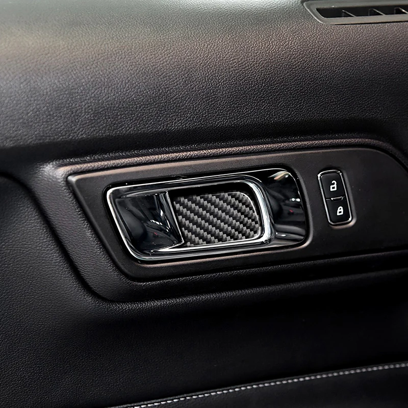

1pair New Car Interior Door Handle Bowl Carbon Fiber Decorative Cover Stickers 90*50mm For Ford Mustang 2015-2017