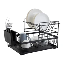 

NEW TY Dish Drying Rack with Drainboard Drainer Kitchen Light Duty Countertop Utensil Organizer Storage for Home Black White