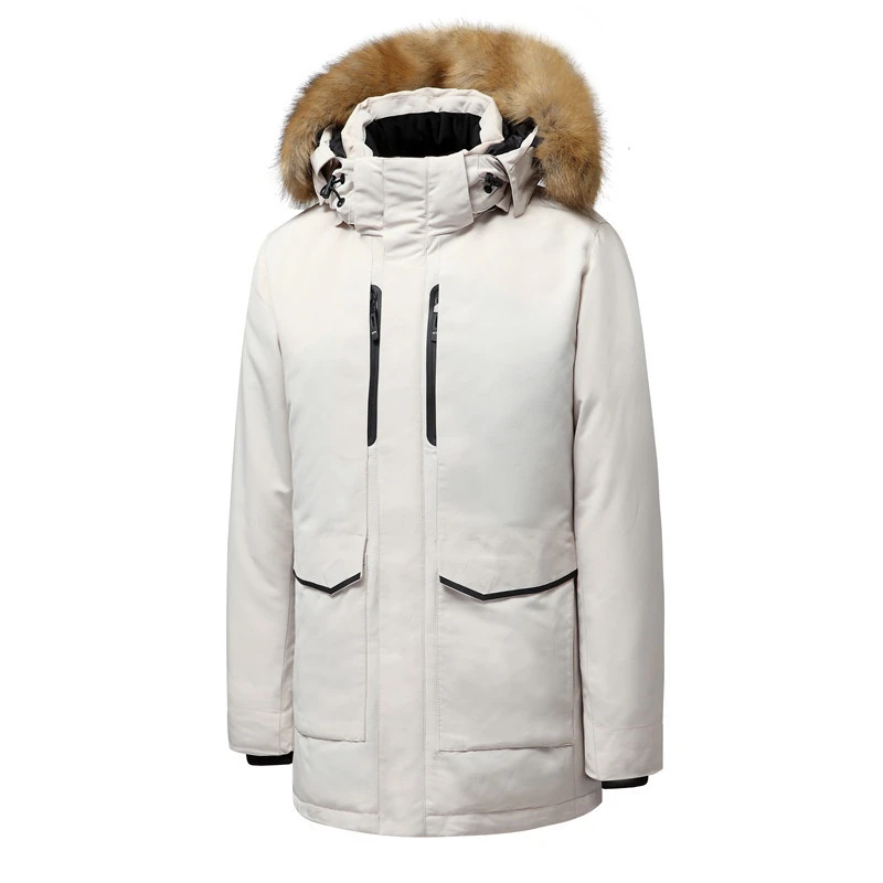 Новинка, зимняя мужская длинная куртка на белом утином пуху, деловая мода, утолщенная теплая парка с меховым воротником и капюшоном, пальто, Мужская одежда, 888