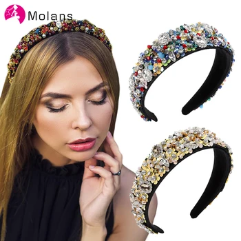 

Molans Black Gold Jewelled Headbands for Women Solid Rhinestones Embellished Baroque Floral Pattern Beading Headbands Hairbands