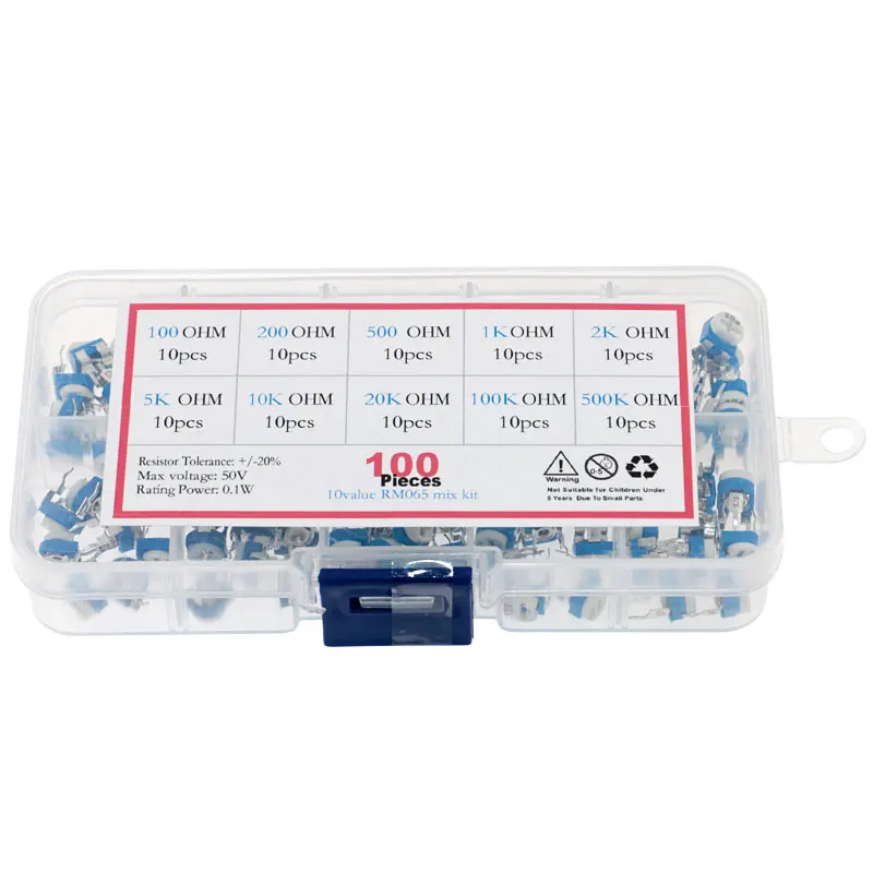 100pcs 10value RM065 6MM Trimpot Potentiometer Assorted Kit set 100 200 500 1K 2K 5K 10K 20K 100K 500K