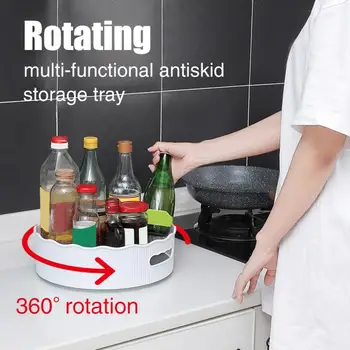 

Condiment Holder Lazy Turntable Revolving Home Spice Rack ABS Kitchen Storage Multifunctional Anti-skid 360° Storage Tray