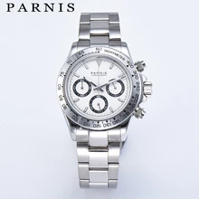 Parnis 39mm White Dial Man Quartz Watch Steel Bracelet Chronograph Men's Watches VK64 Movement men for gift with box Brand