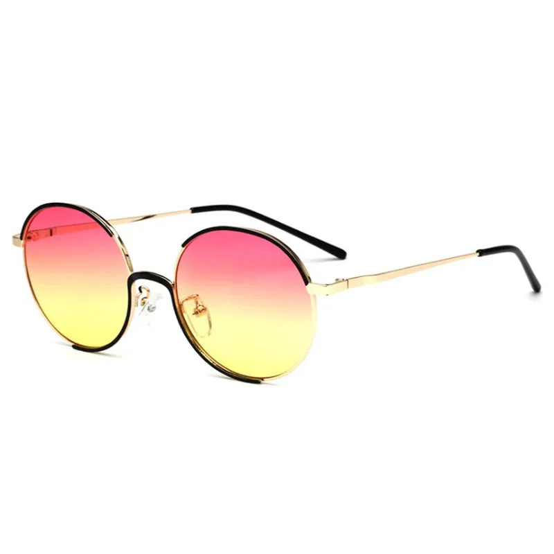 pink yellow Индивидуальные металлические краски Круглые Солнцезащитные очки женские модные UV400 Солнцезащитные очки мужские очки - Цвет линз: pink yellow