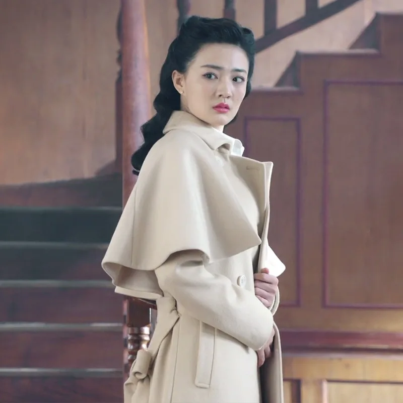 

2019 Autumn And Winter New Style Star Xu Lu Celebrity Style the Republic of China-Style Retro Slim Fit Mid-length Woolen Jacket
