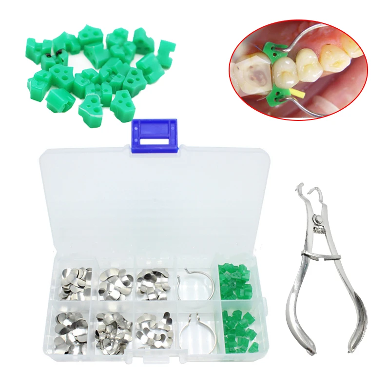

100 шт. стоматологические Матричные полосы, секционные Контурные Матричные кольца с 40 шт. эластичных резиновых крепежных клиньев Дельта, стоматологические инструменты