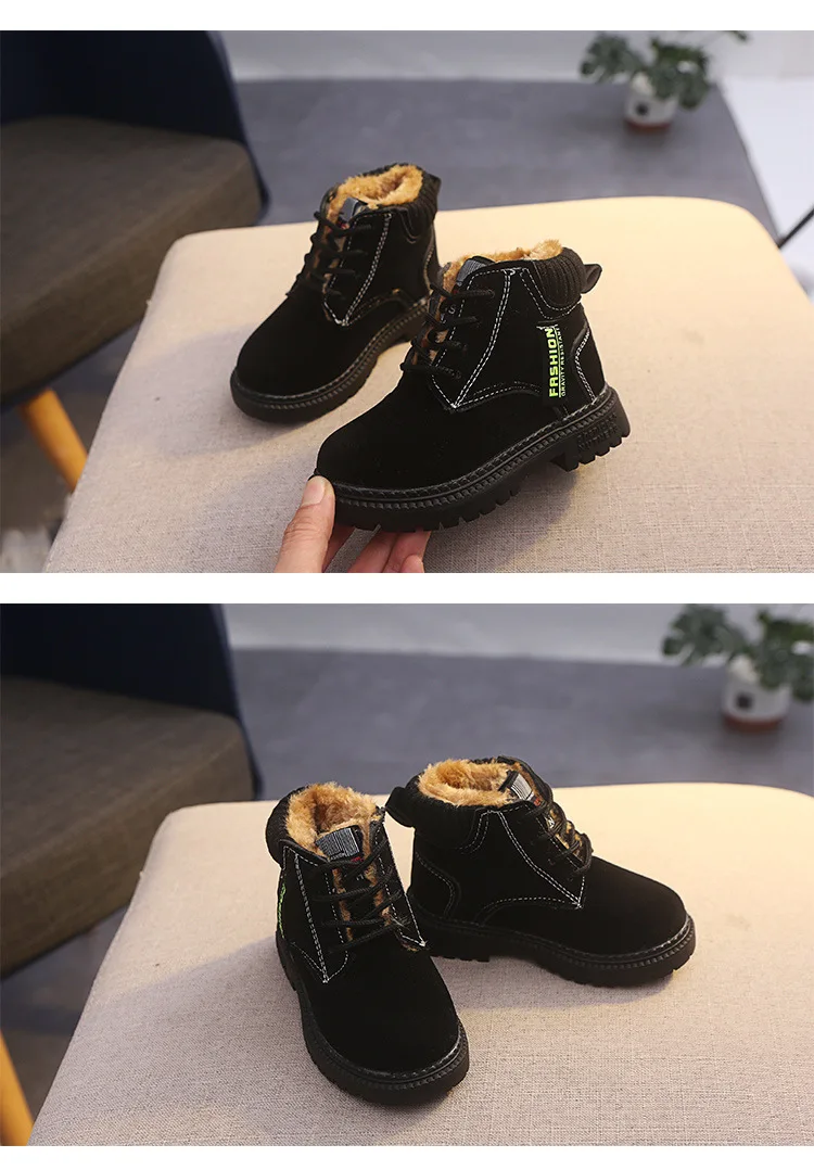 KINE PANDA/зимняя теплая детская обувь; ботинки для мальчиков; Плюшевые От 1 до 5 лет для детского сада; осенние детские кроссовки; ботинки для малышей