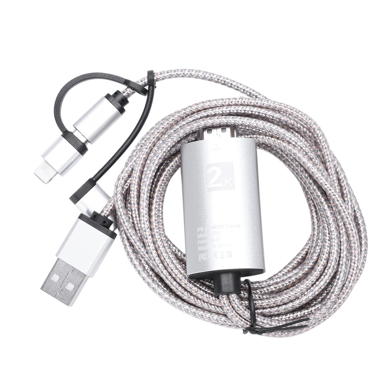 3 в 1 1,8 м Hdmi кабель Hdtv адаптер нейлоновый Плетеный av-кабель для Micro-Usb/type C-Hdmi 1080P для Iphone Android Phone