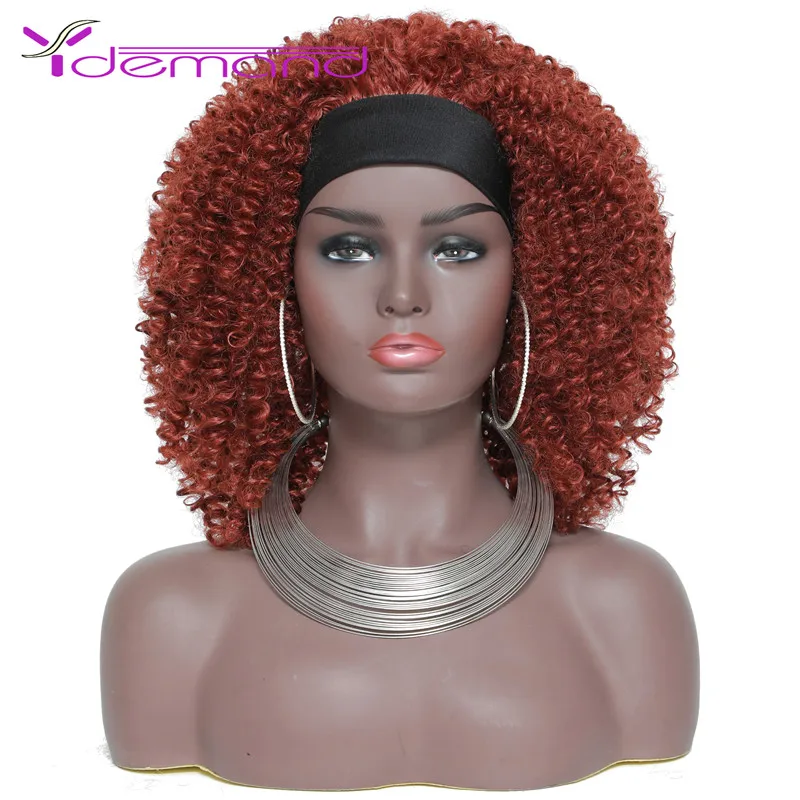 Afro Kinky Curly Headband Wig Human Hair Brazilian Remy Hair Full Machine Made Wig For Negro Women Natural Color