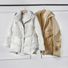 

Winter New Natural High Quality Fur Down Jacket Women Loose Spell Mink Fur Collar Hooded Lapel Temperament Thickened Coat