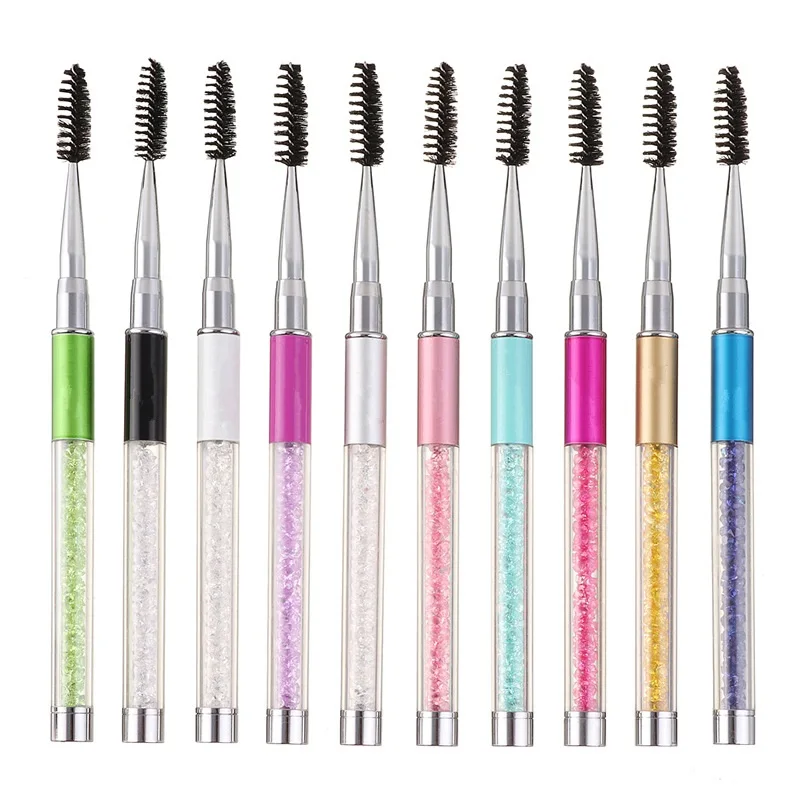 

New Reusable Portable Eyelash Brush Cosmetic Mascara Wand Makeup Tool Pen Spiral Rhinestone Lash Brush