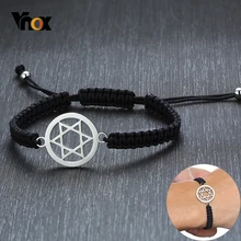 Vnox Давид Звезда подвеска «наручники» браслеты ручной работы Регулируемая плетеная веревка Унисекс Браслет