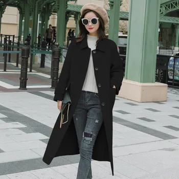 

Fashion Long Woolen Coat Women 2019 Autumn Winter New Korean Single-breasted Wool jacket Ladies coats Elegant Women Overcoat 479