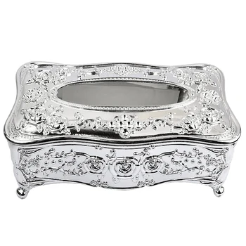 

Silver European Retro Chic Tissue Box Cover Paper Napkin Holder Case Home Car Hotel Good Decor Organizer