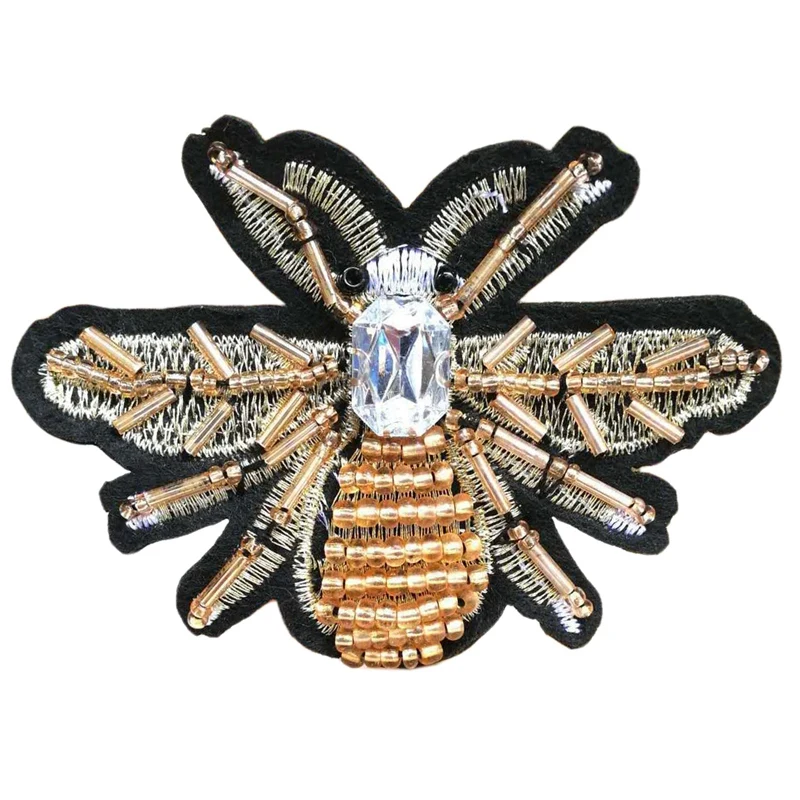 Promotion! Handmade Rhinestone Bee Beaded Patches Sew On Crystal Pearl Patch For Clothing Beading Applique Cute Crystals M | Дом и сад