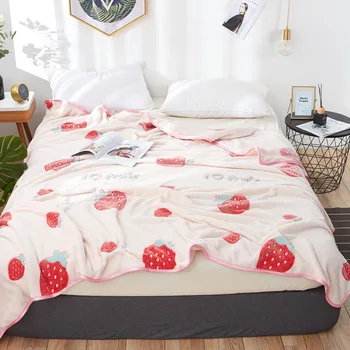 

Cute Strawberry Bedding Blankets Soft Flannel for Kids Adults Pink Grey Bedspread Bed Sheet Throw Blanket Thin Quilt Bedding