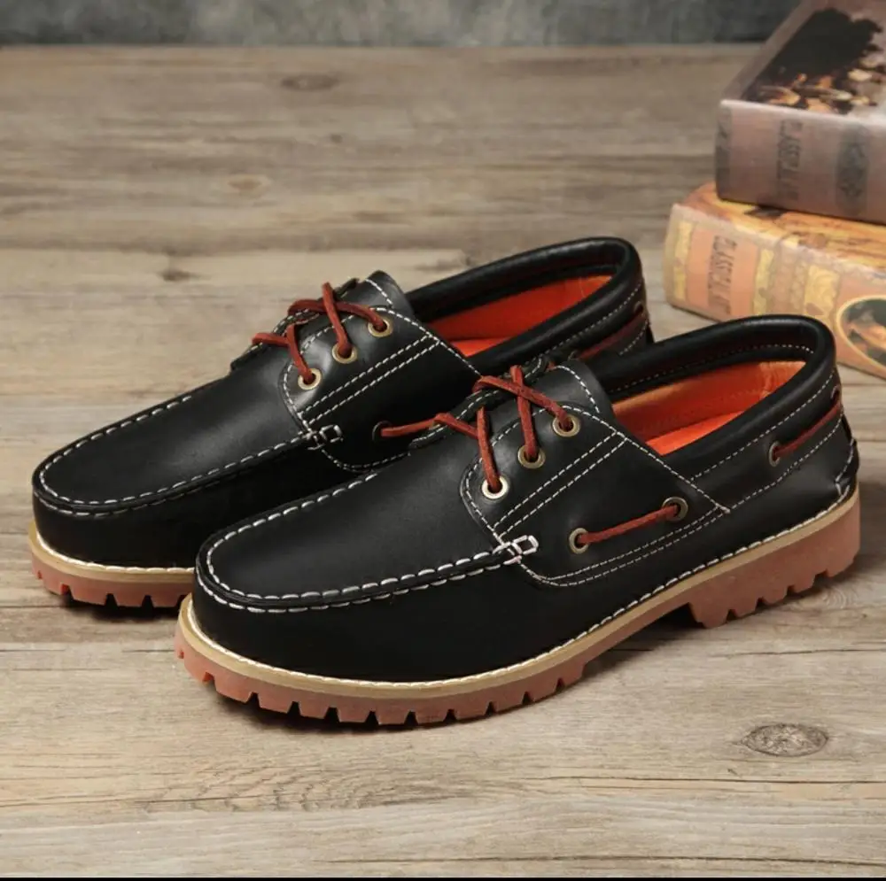 Genuine Leather Shoes Men Loafers Soft Men Casual Shoes Moccasins Men Boat  Shoes Male Footwear Black Brown Lace up