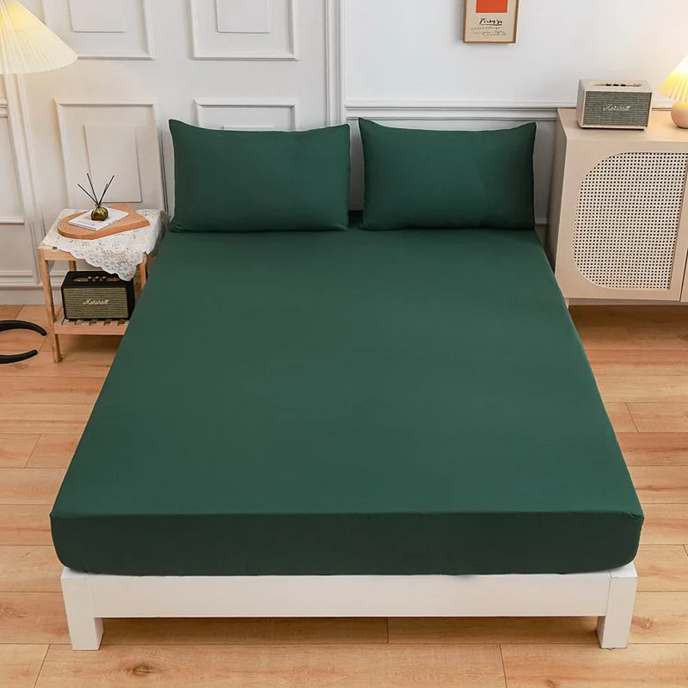 

Dark green Home Bed classic Bed Fitted Sheets Sabanas Mattress Cover with Elastic Microfiber 120*200*27,150*200*27cm