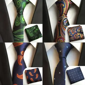 

Novelty Paisley Silk Tie Handkerchief Set Green Blue Grey Gold Mens Necktie Pocket Square Set Groom Wedding Neck Ties Set A047
