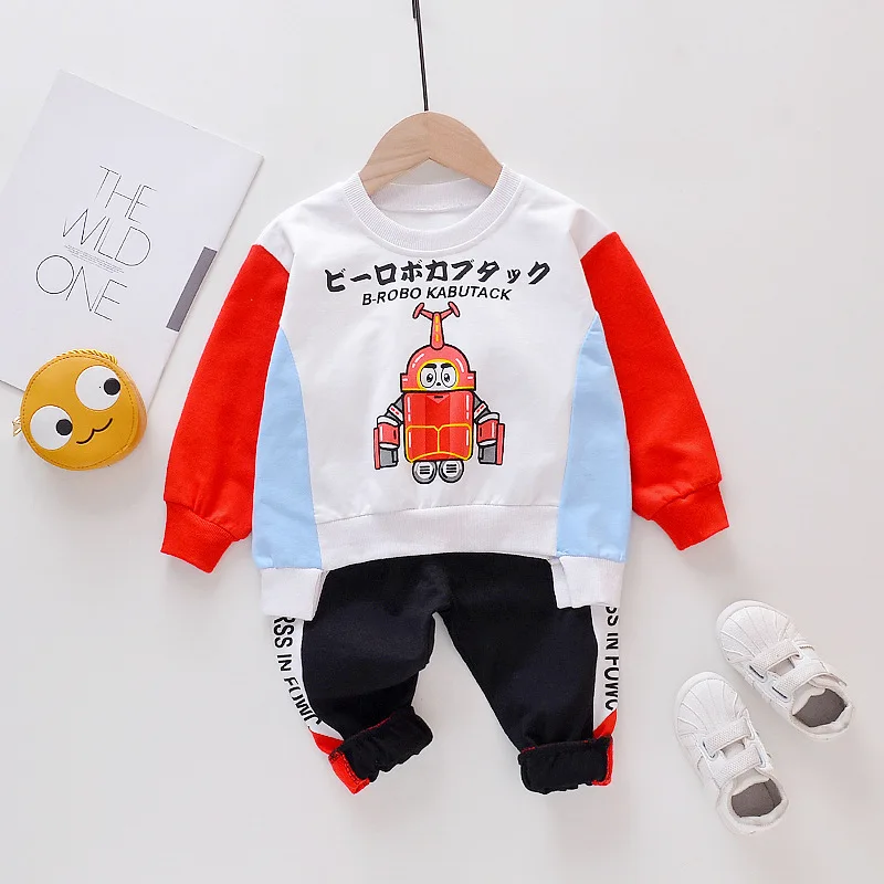 

Autumn New Arrival 0-4 Year Handsome Baby Suit Two Set Cartoon Robot Printed Leisure Clothes Children Autumn Suit Boy Clothes