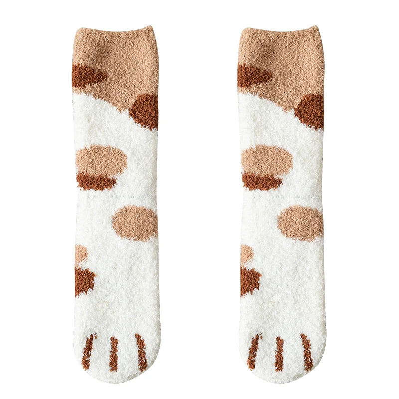 1 пара плюшевых носков из кораллового флиса женские носки без пятки милые толстые теплые носки для сна с когтями для осени и зимы - Цвет: 2