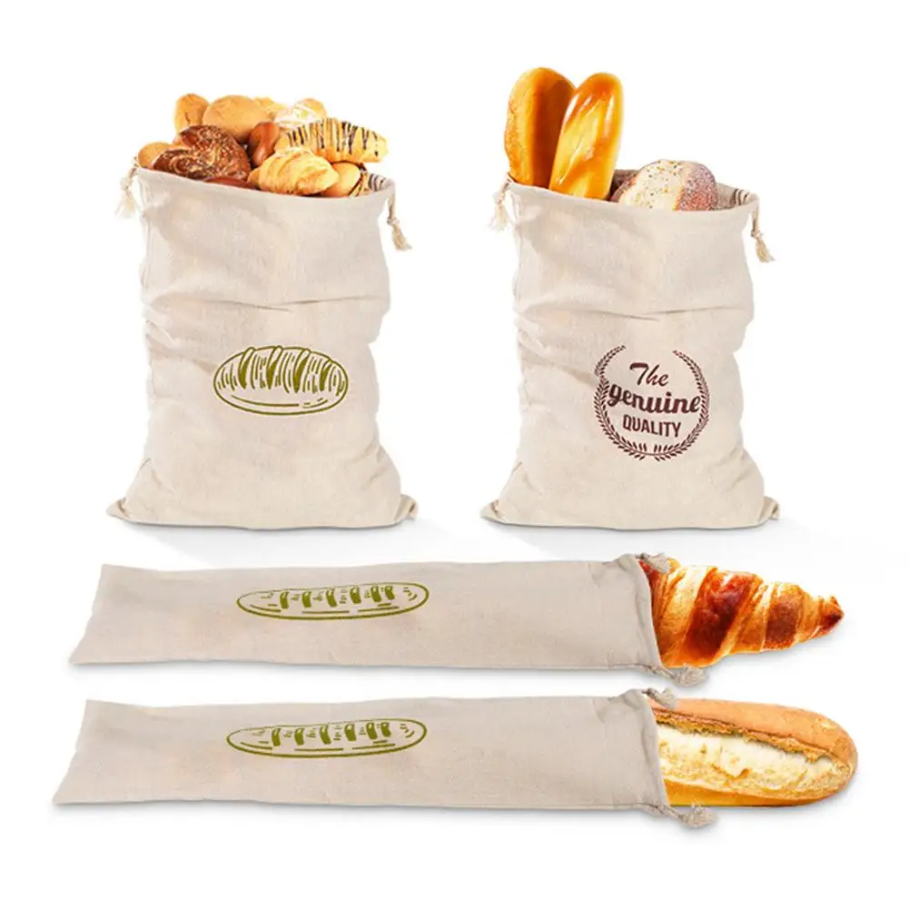 

Natural Linen Bread Bag Reusable Baguette Drawstring Pouch Bagel Bun Storage Sack Home Food Container Bread Storage Bags