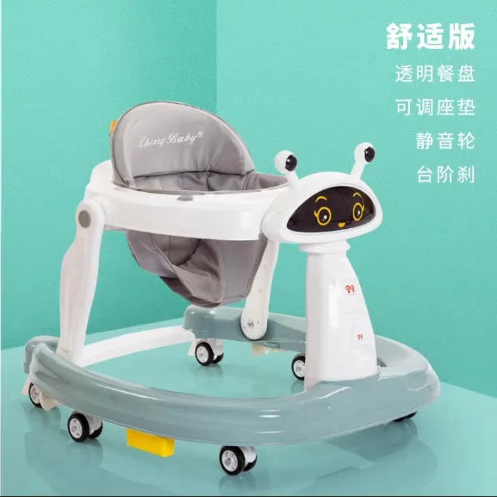Шестиколесная многофункциональная антиопрокидывающаяся ходунка для малышей с регулируемой выдвижной тележкой для младенцев, музыкальный светильник для малышей от 6 до 12 месяцев