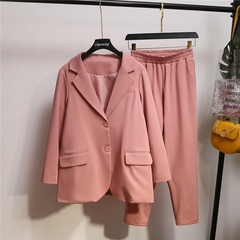 4XL 5XL Plus Size Woman Black Pink Trouser Suit 2 Piece Blazer Set Women Work Trouser Suits for Women Business Casual Outfits