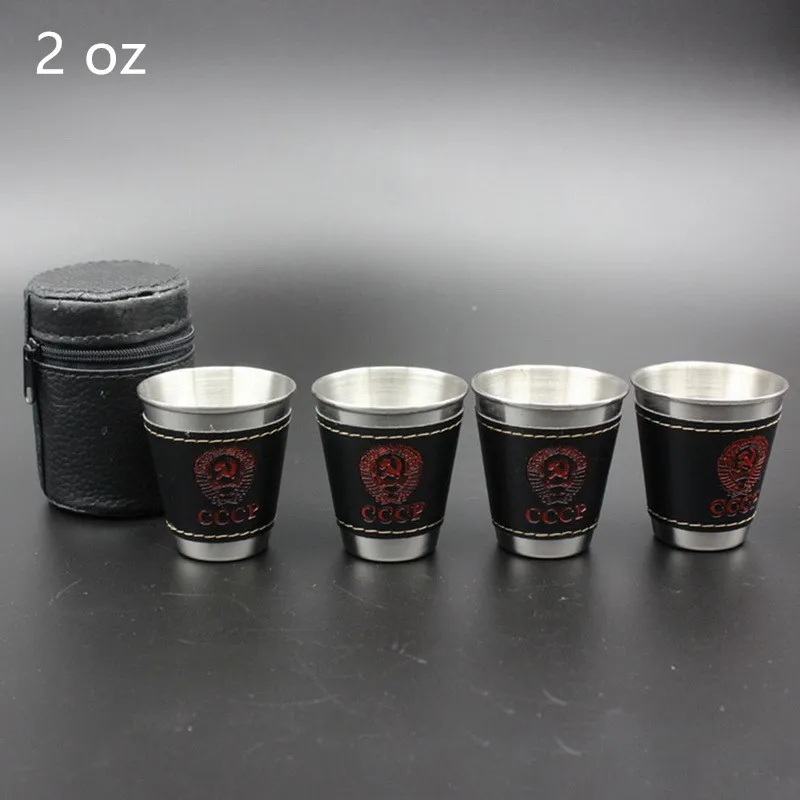 30ml Mini Stainless Steel Shot Glass Cup Drinking Wine Glasses With Leather  Cover Bag Kitchen Bar-mxbc