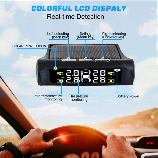 Système de surveillance TPMS de la pression des pneus de voiture, à énergie  solaire, affichage numérique TMPS LCD, USB, alarme de sécurité automatique,  capteur de pression des pneus - AliExpress