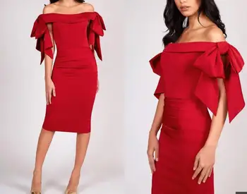

High Quality Red Black Bodycon Dress Bowknot Fashion Off The Shoulder Women Celebrity Party Dress