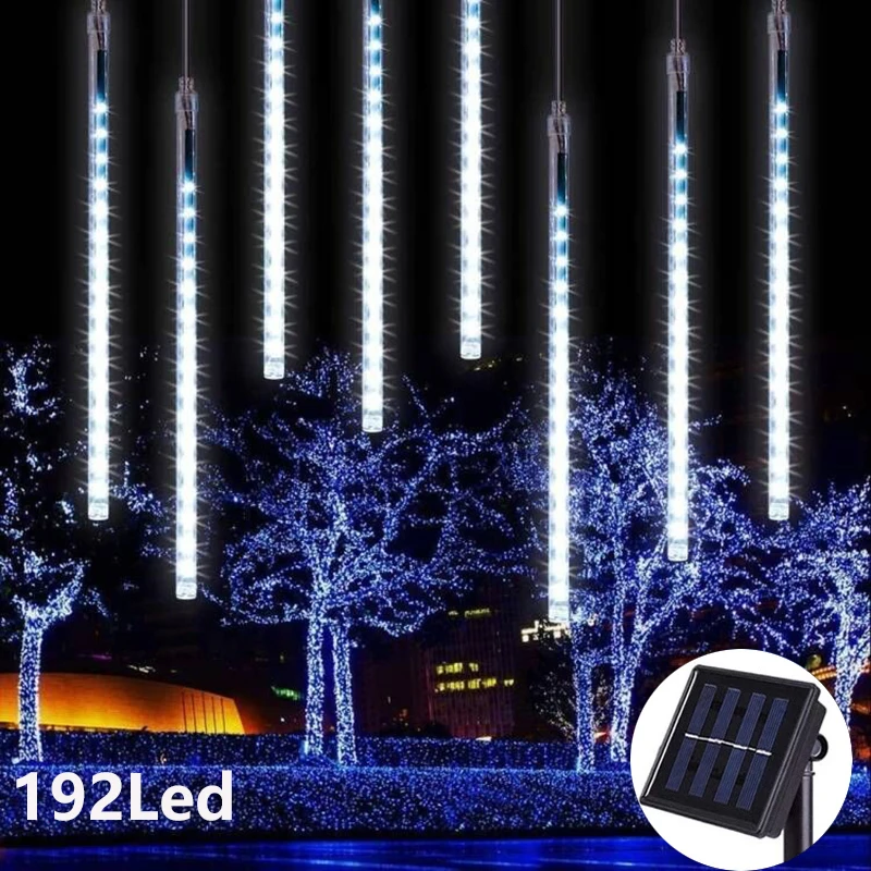

30cm Outdoor Solar Garden Light Holiday 192 LED Meteor Shower Rain String Lights For Christmas Patio Bar Xmas Tree Decoration