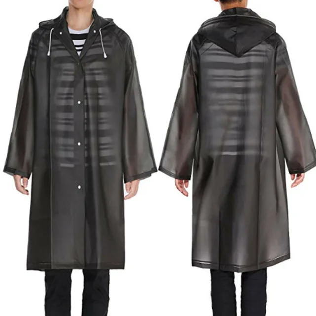 1Pc Raincoat Men's Women's EVA Raincoat Hooded Windbreaker Jacket Thickened Thickened Waterproof Raincoat Black