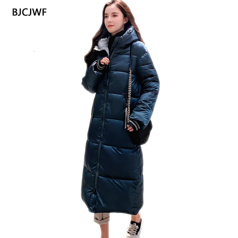 Abrigos mujer invierno Глянцевая зимняя куртка для женщин X-long parkas хлопок с капюшоном тонкий женский пуховик Новое Женское теплое пальто