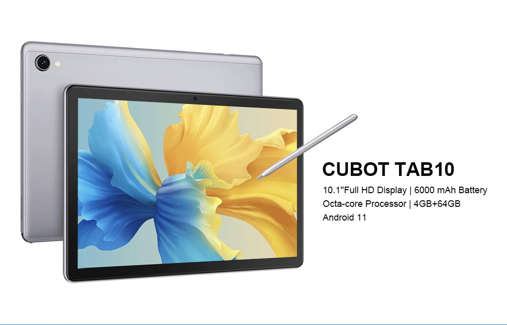 Cubot TAB 10 Tablet Android 11 Octa-core 10.1'' FHD+ Display 6000mAh 4GB+64GB 4G Network 13MP Rear Camera Tablet PC Android Pad newest android phone t mobile