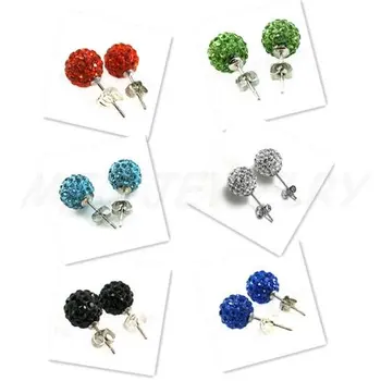

dgt42g 120 pair / lot mixed 15 random colors fashion 10mm CZ Disco Ball Bead earrings, Support mix order