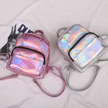 

Shiny Laser Backpack Girls PU Leather Primary Backpack School Bag Women Travel Double Shoulder Bag Dropship New Arrival