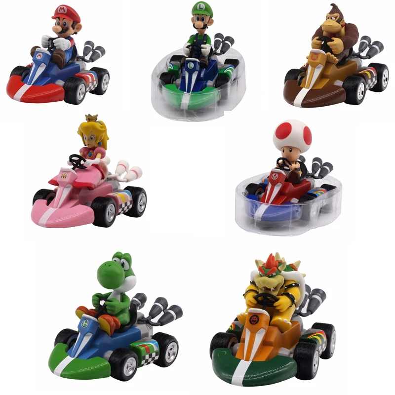 13 см Super Mario Bros Kart Вытяните назад гонщика Марио и Луиджи Йоши Жаба гриб Принцесса