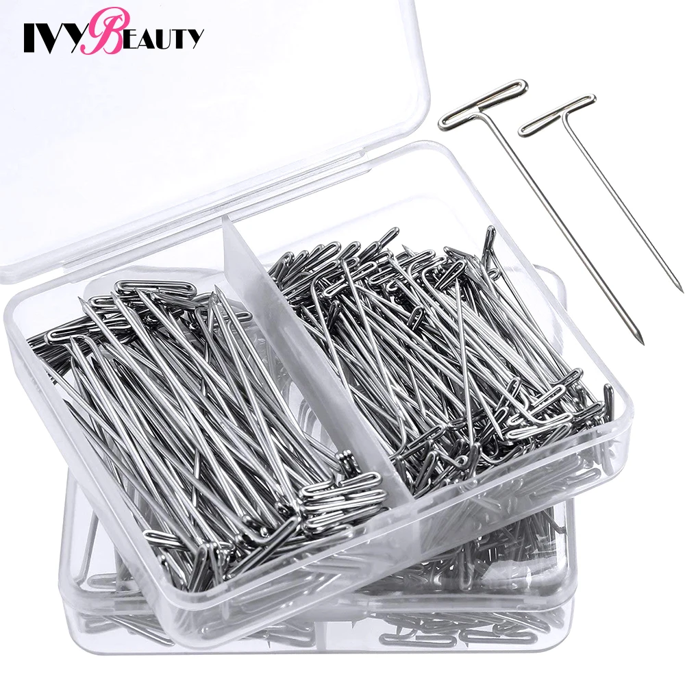 100Pcs 2inch T Pins, 100Pcs 2in Silver Stainless Steel T Pins for Wigs Foam  Head, Long Straight T Pins for Knitting Blocking Sewing Craft Office with